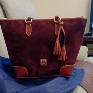 Dooney & Bourke Career Wine and Tan Suede Tote Bag